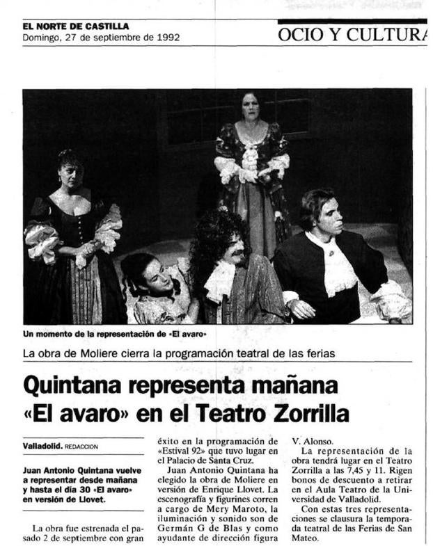 Reseña en El Norte en 1992.Óscar Puente a la derecha de la fotografía, con otros actores de la Compañía de Juan Antonio Quintana.