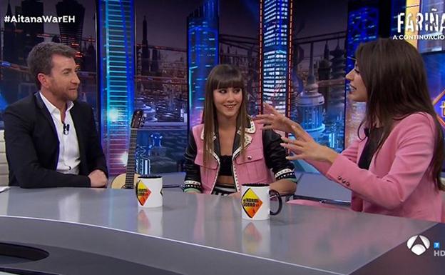 Aitana y Ana Guerra con Pablo Motos en 'El Hormiguero'. /Antena 3