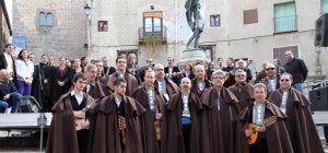 Componentes de la Ronda Segoviana y de los grupos participantes en el homenaje, en la plaza de Medina del Campo. :: ANTONIO TANARRO/