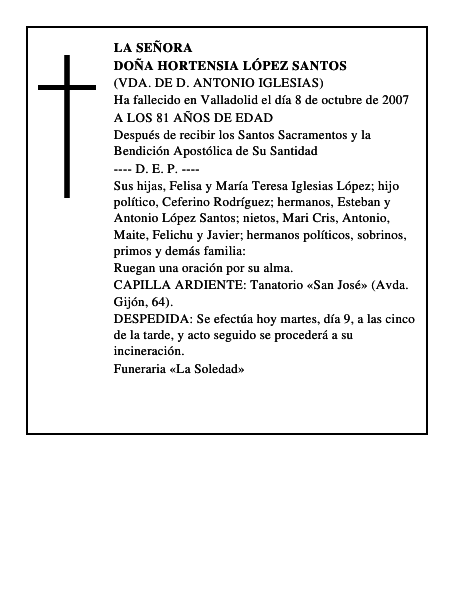 DOÑA HORTENSIA LÓPEZ SANTOS