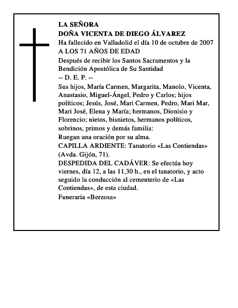 DOÑA VICENTA DE DIEGO ÁLVAREZ