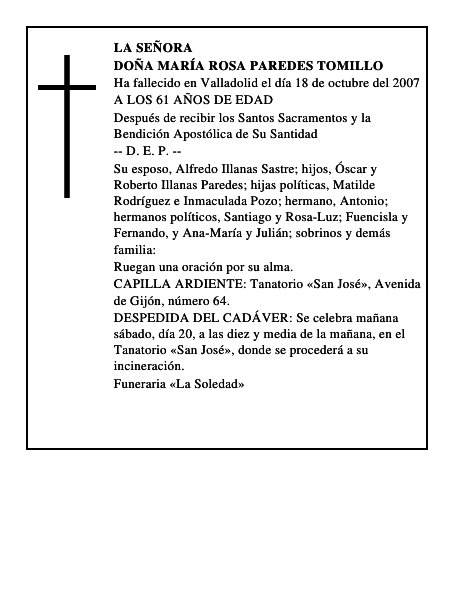 DOÑA MARÍA ROSA PAREDES TOMILLO