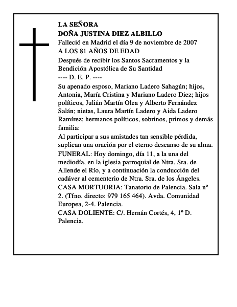 DOÑA JUSTINA DIEZ ALBILLO