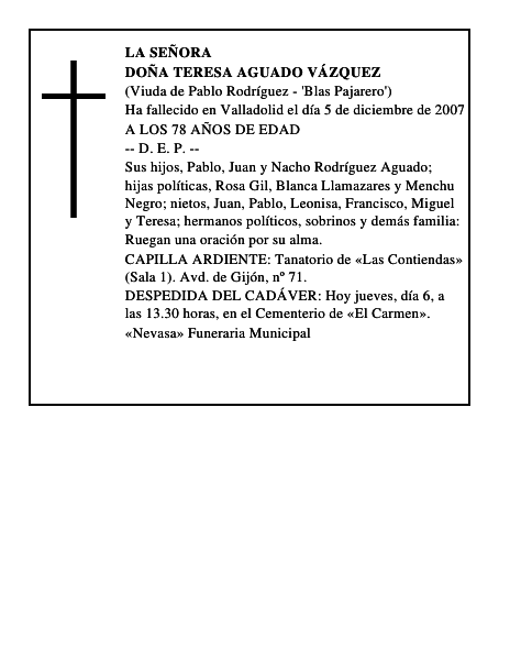 DOÑA TERESA AGUADO VÁZQUEZ