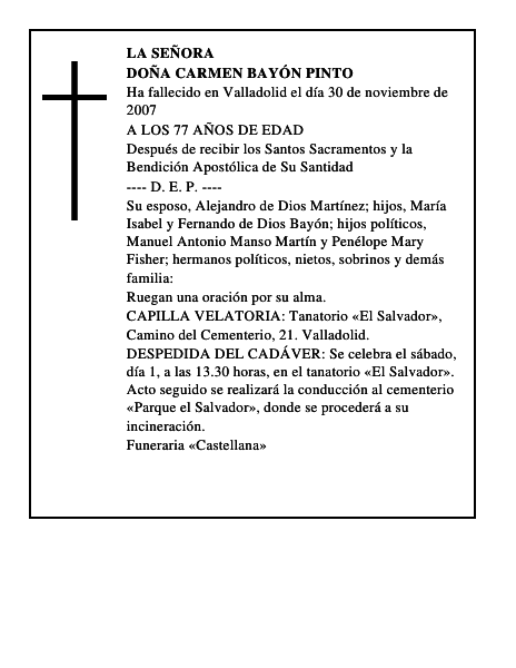 DOÑA CARMEN BAYÓN PINTO