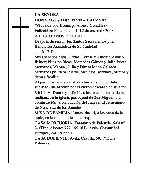 DOÑA AGUSTINA MATIA CALZADA
