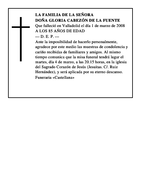 DOÑA GLORIA CABEZÓN DE LA FUENTE