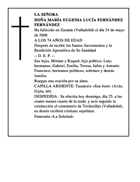 DOÑA MARÍA EUGENIA LUCÍA FERNÁNDEZ FERNÁNDEZ