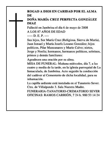 DOÑA MARÍA CRUZ PERFECTA GONZÁLEZ IMAZ