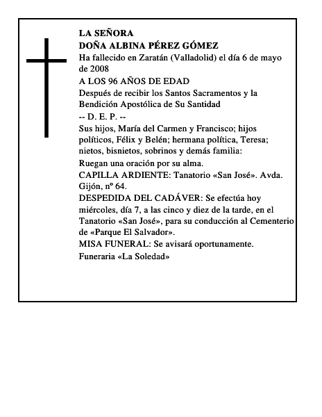 DOÑA ALBINA PÉREZ GÓMEZ