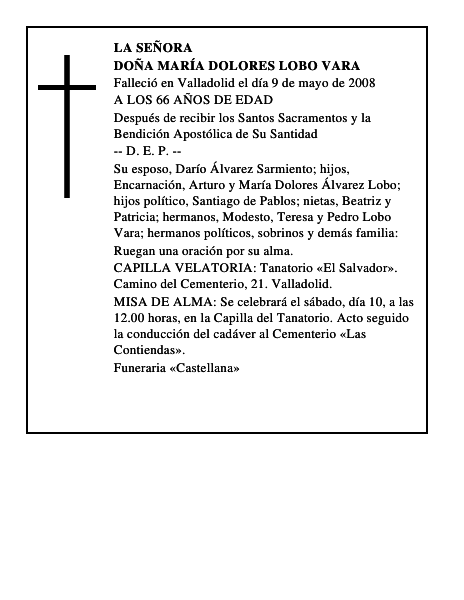 DOÑA MARÍA DOLORES LOBO VARA