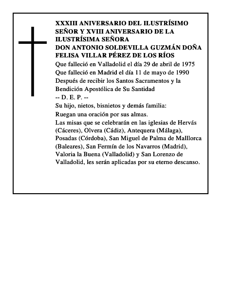 DON ANTONIO SOLDEVILLA GUZMÁN DOÑA FELISA VILLAR PÉREZ DE LOS RÍOS