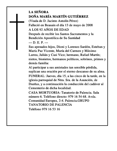 DOÑA MARÍA MARTÍN GUTIÉRREZ