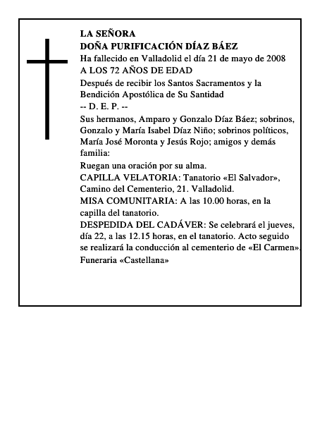 DOÑA PURIFICACIÓN DÍAZ BÁEZ