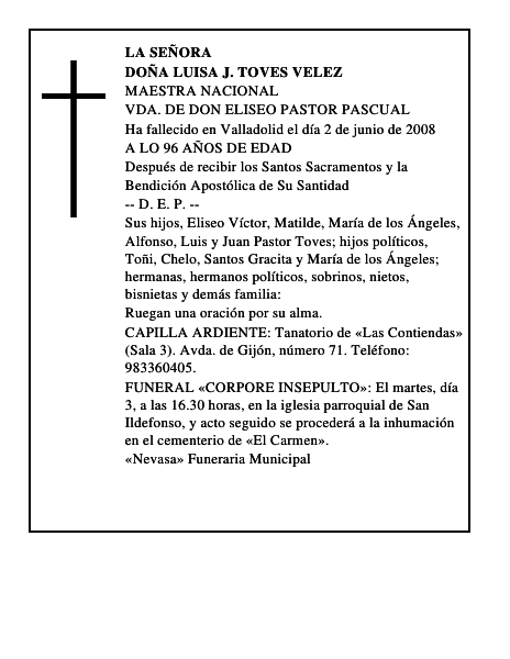 DOÑA LUISA J. TOVES VELEZ