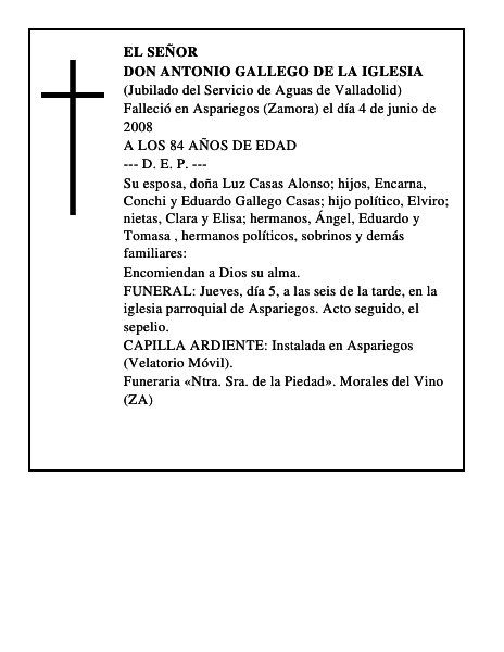 DON ANTONIO GALLEGO DE LA IGLESIA