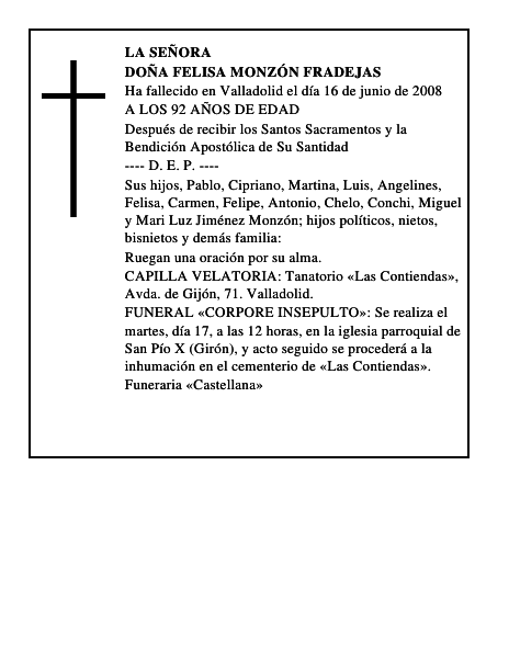 DOÑA FELISA MONZÓN FRADEJAS