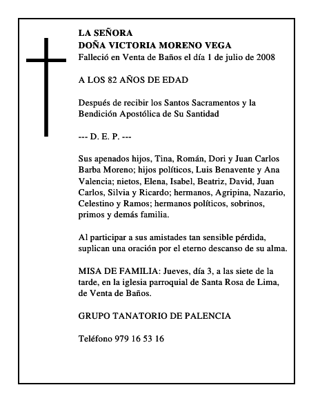 DOÑA VICTORIA MORENO VEGA