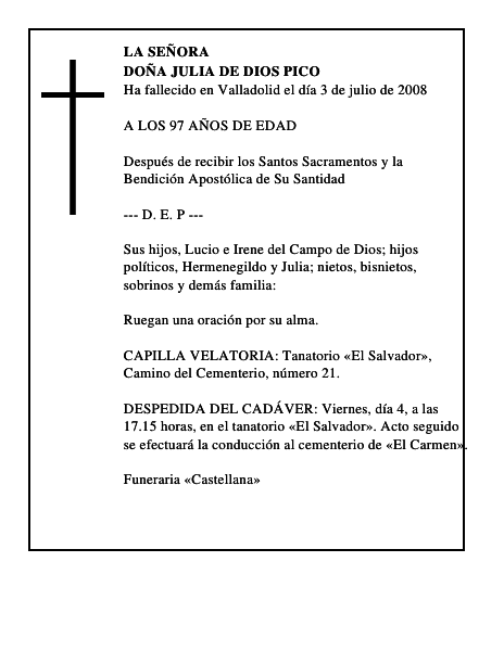 DOÑA JULIA DE DIOS PICO