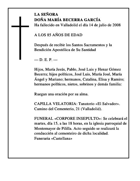 DOÑA MARÍA BECERRA GARCÍA