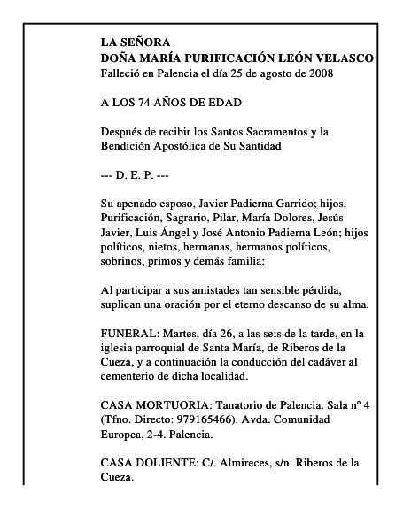 DOÑA MARÍA PURIFICACIÓN LEÓN VELASCO