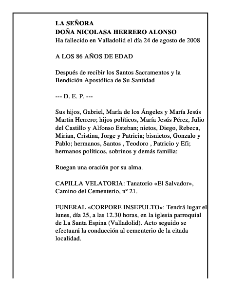 DOÑA NICOLASA HERRERO ALONSO
