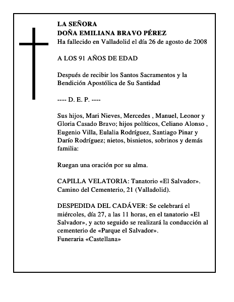 DOÑA EMILIANA BRAVO PÉREZ