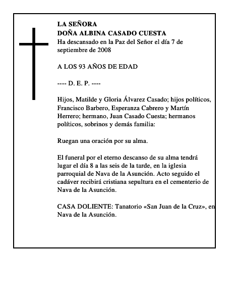 DOÑA ALBINA CASADO CUESTA