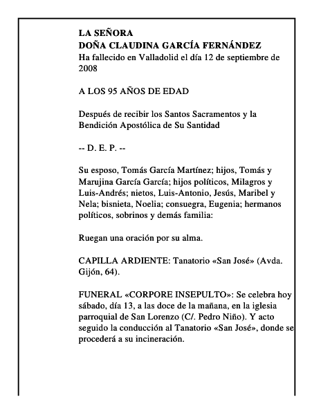 DOÑA CLAUDINA GARCÍA FERNÁNDEZ
