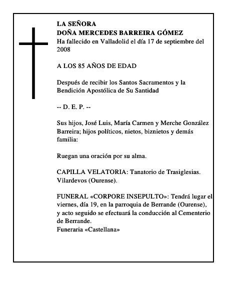 DOÑA MERCEDES BARREIRA GÓMEZ