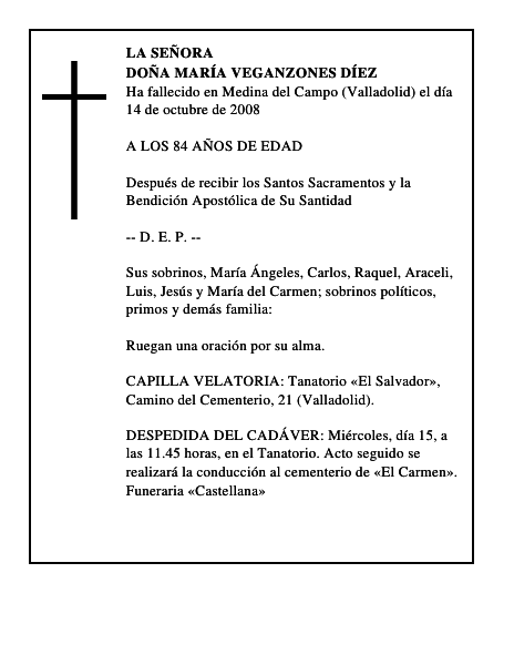 DOÑA MARÍA VEGANZONES DÍEZ