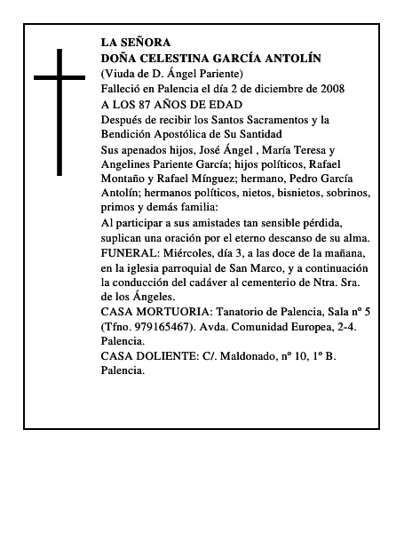 DOÑA CELESTINA GARCÍA ANTOLÍN