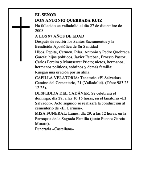 DON ANTONIO QUEBRADA RUIZ