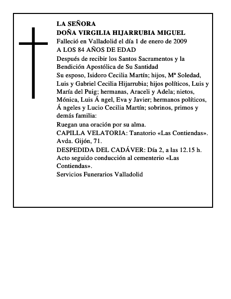 DOÑA VIRGILIA HIJARRUBIA MIGUEL