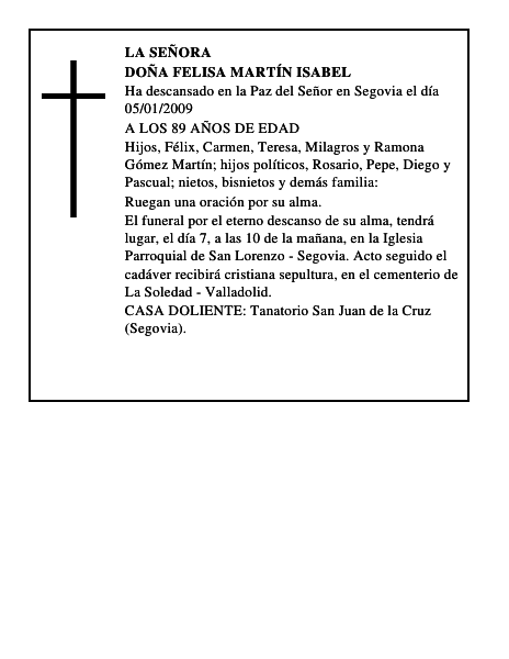 DOÑA FELISA MARTÍN ISABEL
