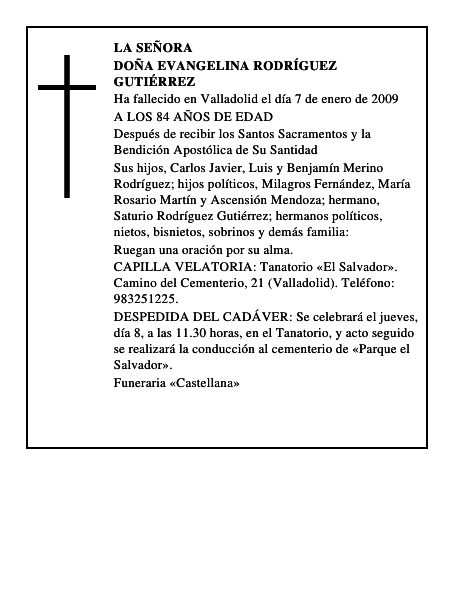 DOÑA EVANGELINA RODRÍGUEZ GUTIÉRREZ