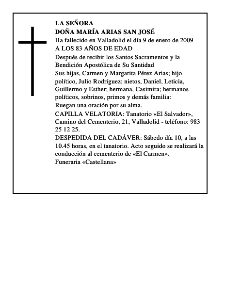 DOÑA MARÍA ARIAS SAN JOSÉ