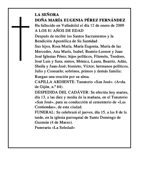 DOÑA MARÍA EUGENIA PÉREZ FERNÁNDEZ