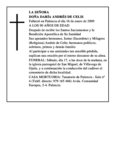 DOÑA DARÍA ANDRÉS DE CELIS