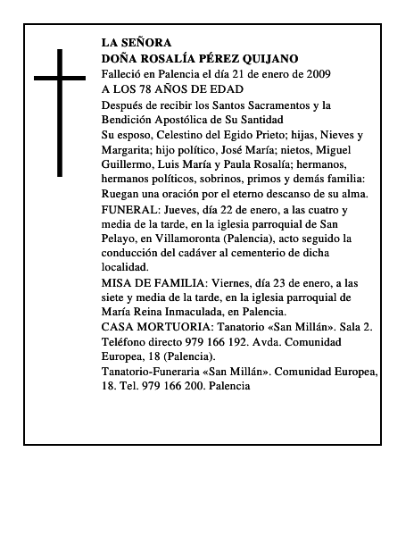 DOÑA ROSALÍA PÉREZ QUIJANO