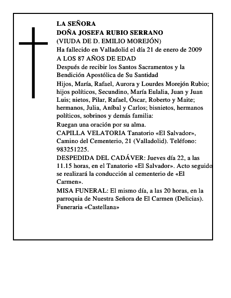 DOÑA JOSEFA RUBIO SERRANO