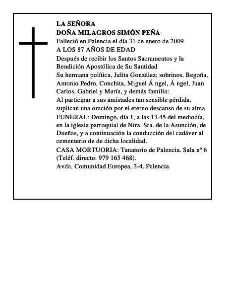 DOÑA MILAGROS SIMÓN PEÑA