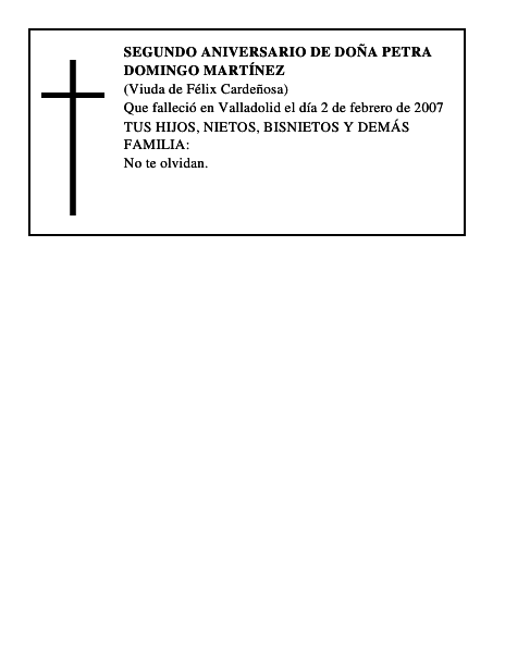 SEGUNDO ANIVERSARIO DE DOÑA PETRA DOMINGO MARTÍNEZ