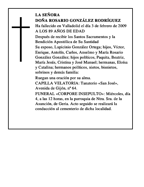 DOÑA ROSARIO GONZÁLEZ RODRÍGUEZ