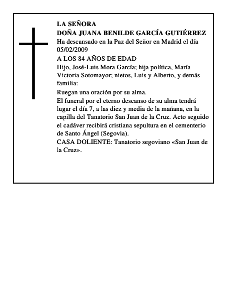 DOÑA JUANA BENILDE GARCÍA GUTIÉRREZ