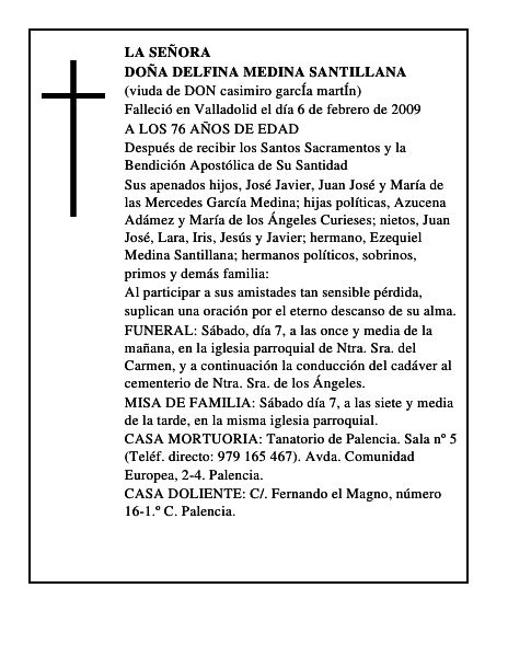 DOÑA DELFINA MEDINA SANTILLANA