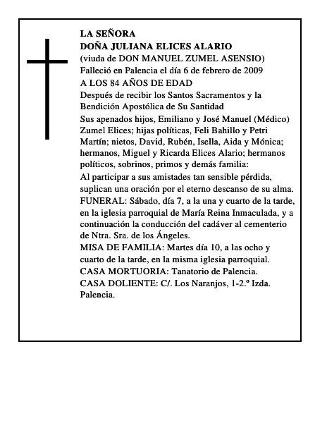 DOÑA JULIANA ELICES ALARIO