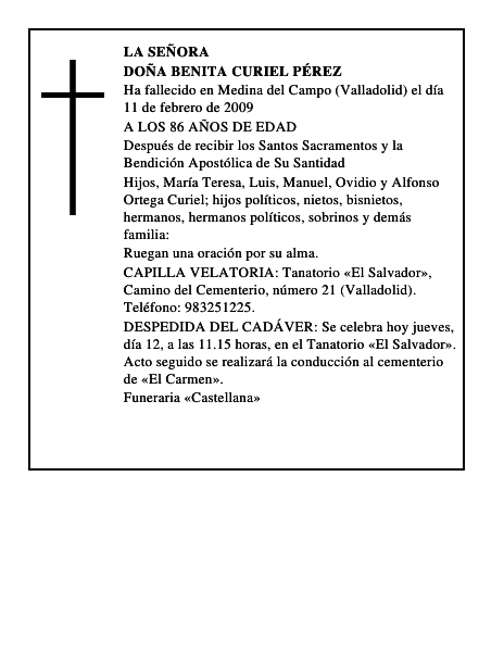 DOÑA BENITA CURIEL PÉREZ