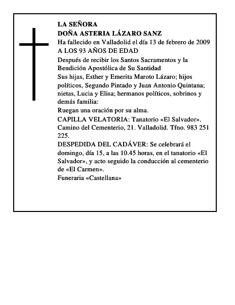 DOÑA ASTERIA LÁZARO SANZ