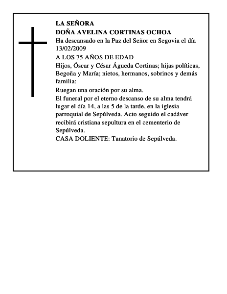 DOÑA AVELINA CORTINAS OCHOA